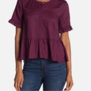 Madewell BlackBerry Short Sleeve Ruffle Hem Peplum Top - M